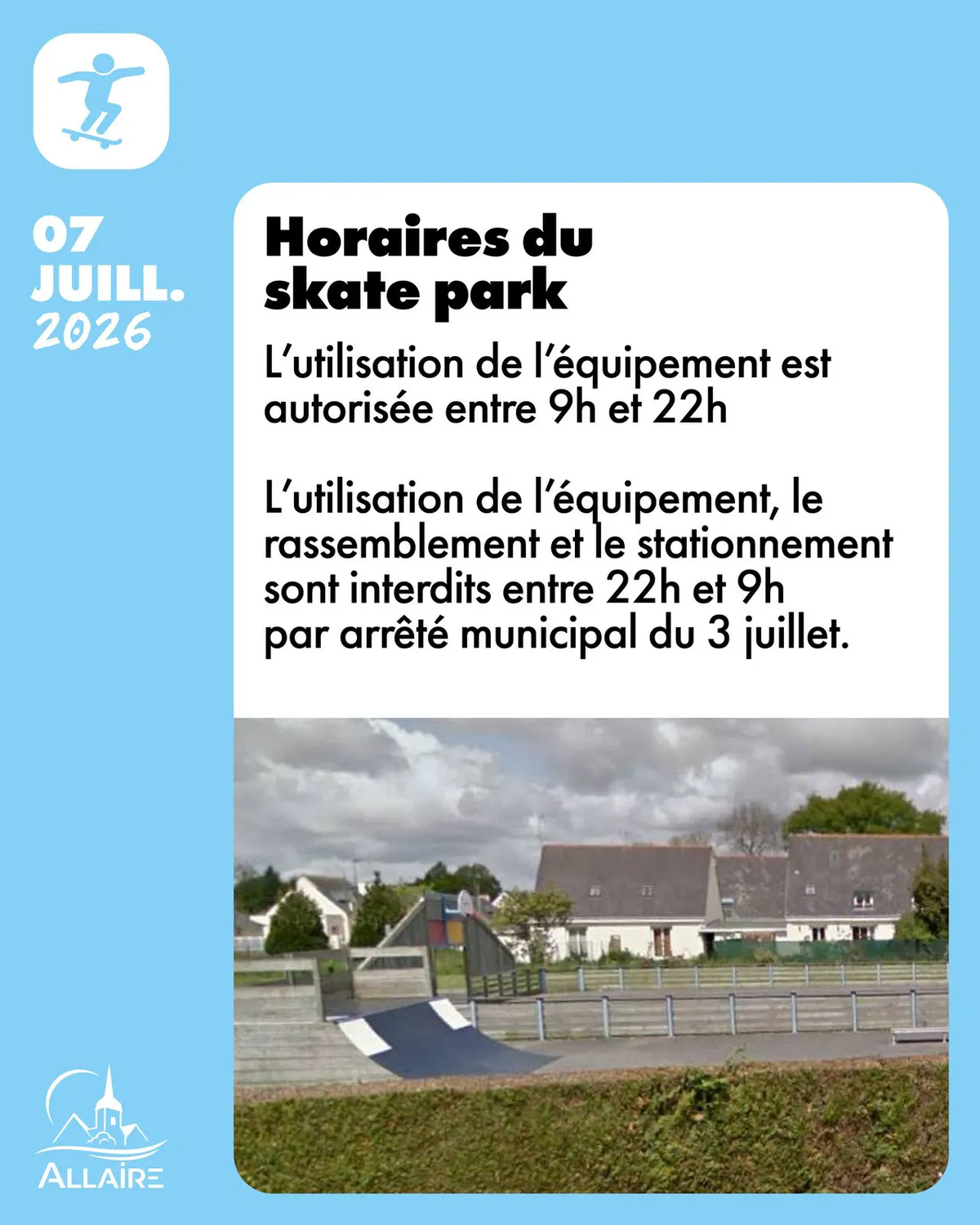 Horaires d’accès au skate park