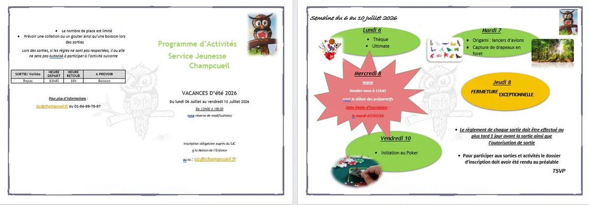 Programme ETE du Service Jeunesse de Champcueil (SJC)