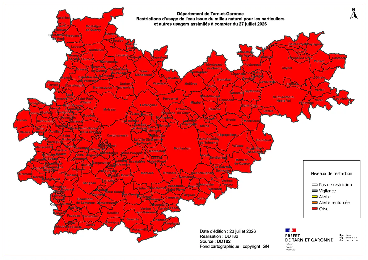 Sécheresse 2026 - Restriction d'irrigation - Arrêté préfectoral - Mairies