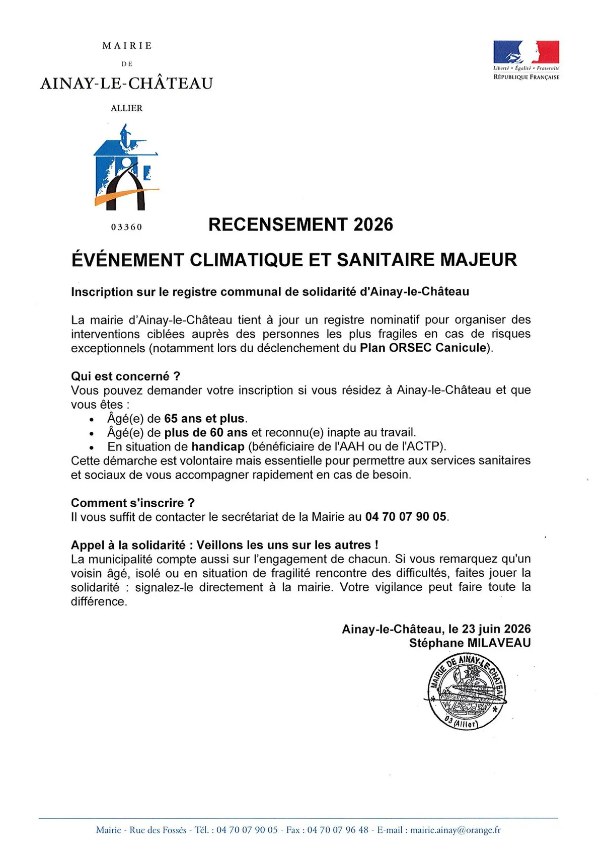 Inscription sur le registre communal de solidarité