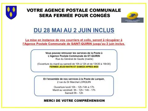 📢 Information importante – Bureau de poste