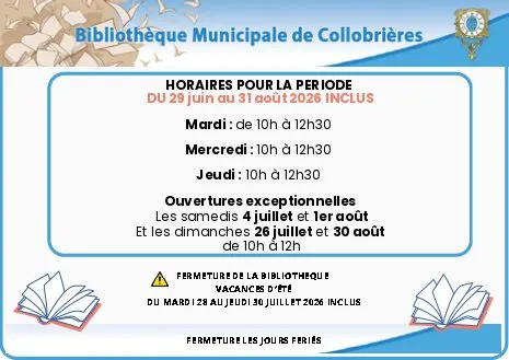 Horaires d'été de la Bibliothèque