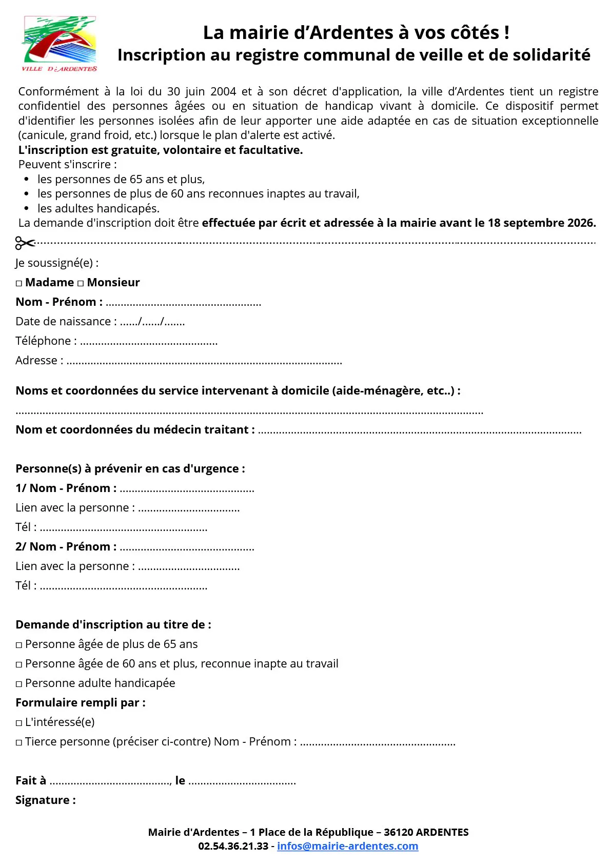 Inscription au registre communal de veille et de solidarité