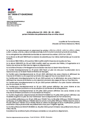 Communiqué de presse Limitation d'eau