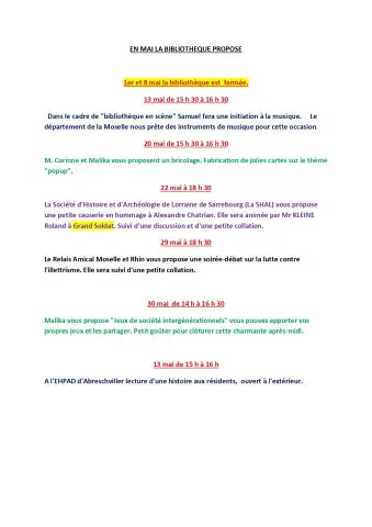 👉 Programmation de la bibliothèque municipale – Mai
