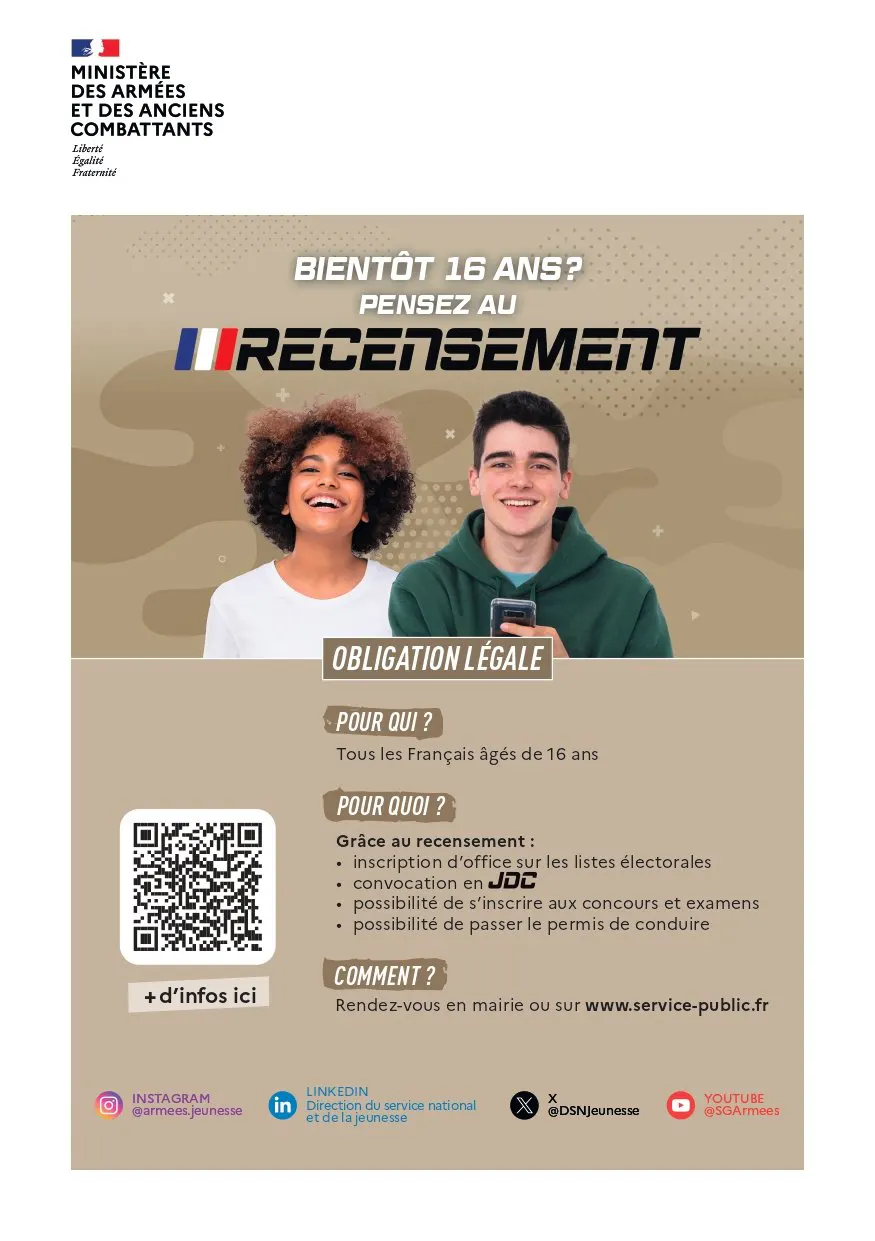 🎂 Bientôt 16 ans ? Pensez au recensement citoyen !